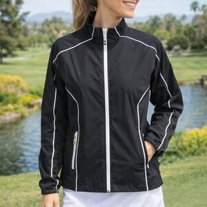 FOOTJOY DRYJOYS Black White Golf Rain Jacket Full Zip Women’s Size Small